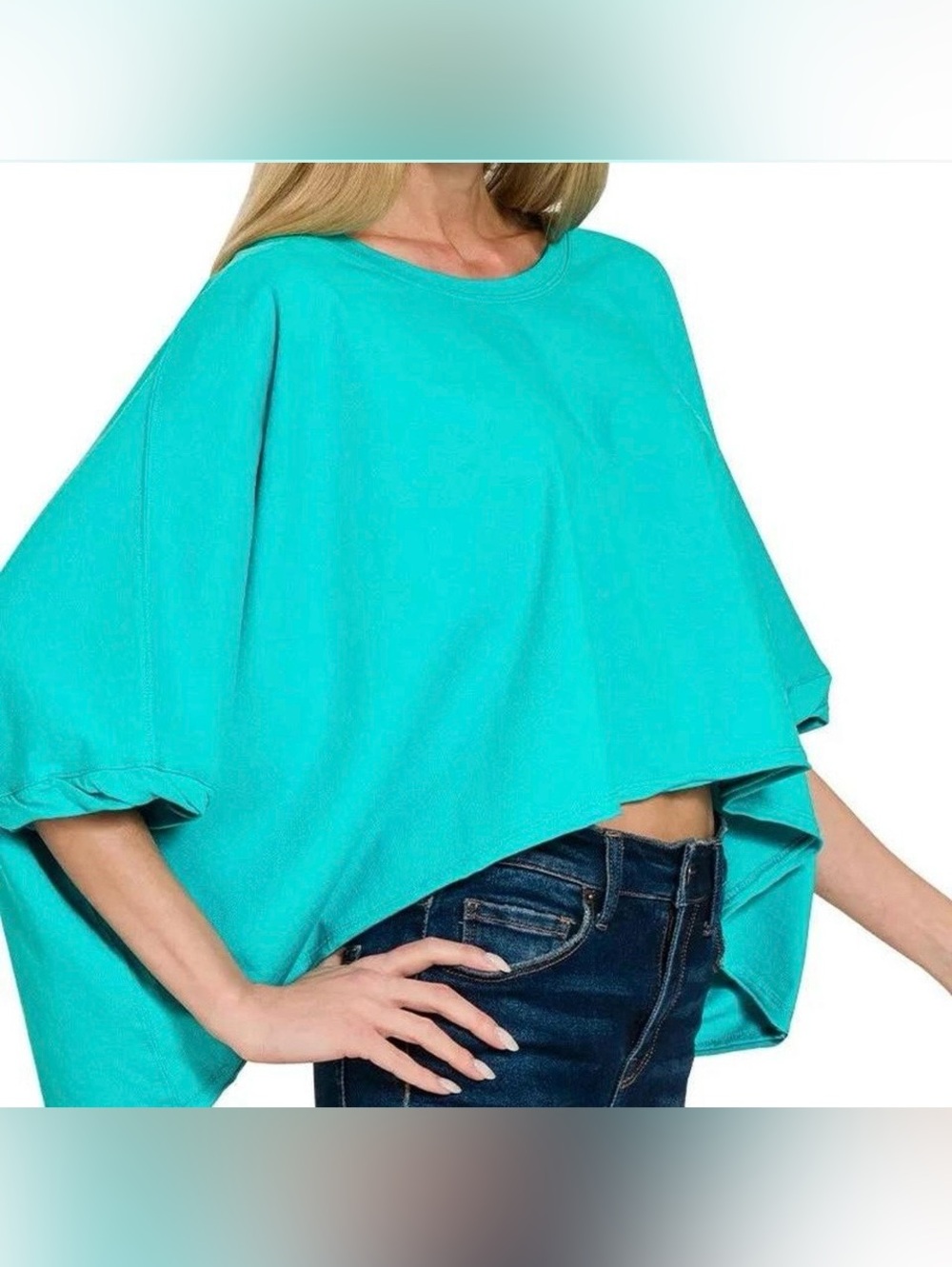 Zenana Outfitters Teal Layered Crop Top - Relaxed Casual Women's Tee